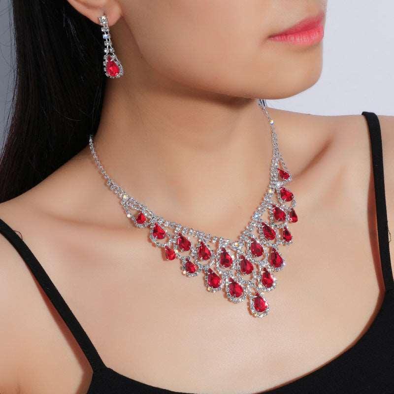 Bridal Crystal Full Diamond Necklace Earrings Two-piece Set - Viva Vista Store