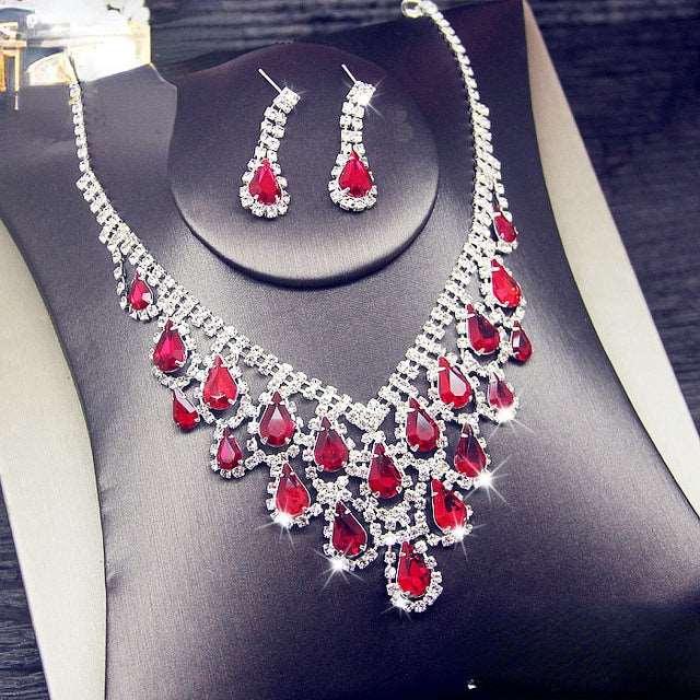 Bridal Crystal Full Diamond Necklace Earrings Two-piece Set - Viva Vista Store