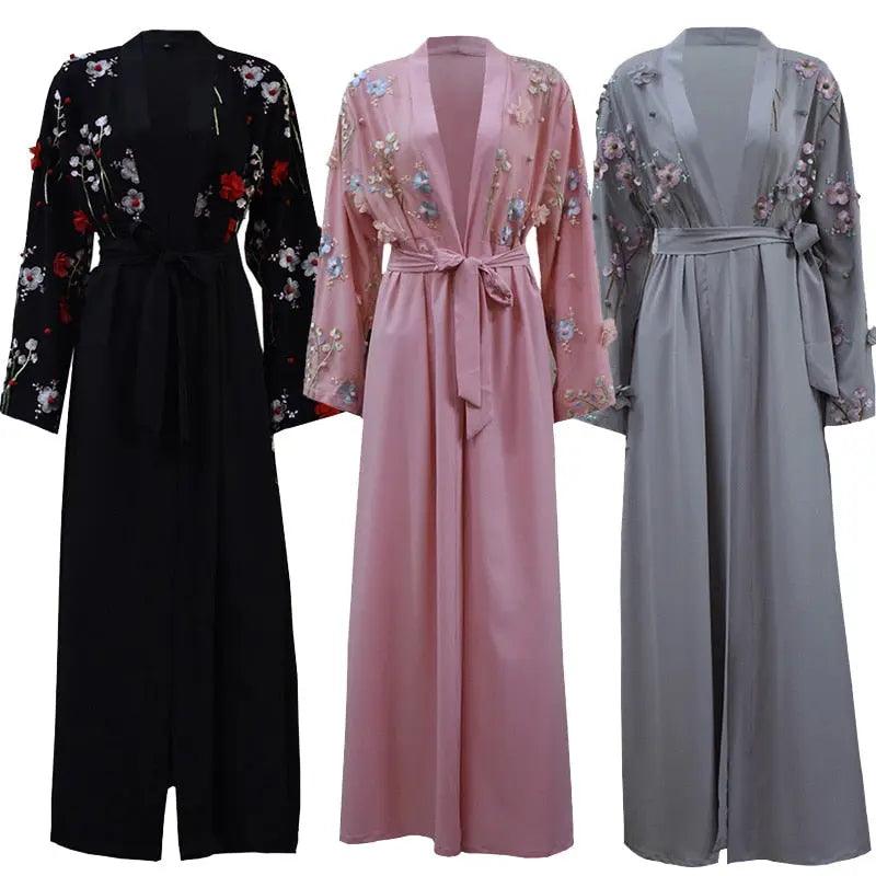 UAE Abaya Dubai Kaftan Arab Islam Women Long Floral Muslim Kimono Cardigan - Viva Vista Store