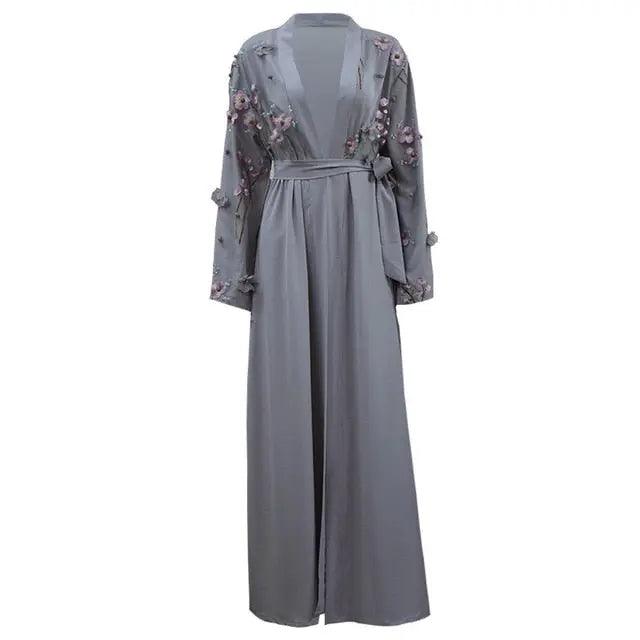 UAE Abaya Dubai Kaftan Arab Islam Women Long Floral Muslim Kimono Cardigan - Viva Vista Store