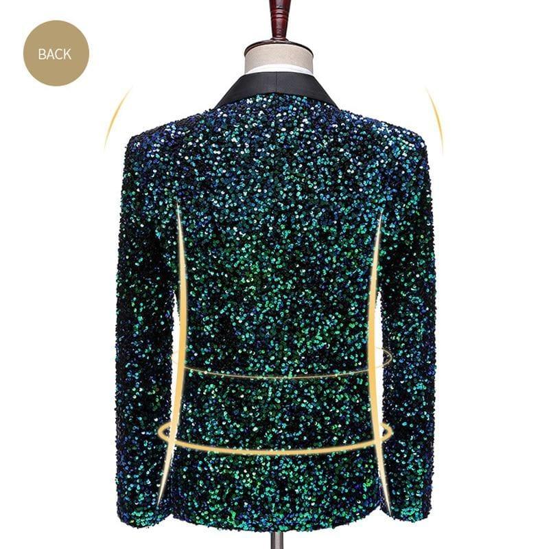 Shiny Green Shawl Collar One Button Sequins Bling Glitter Party Blazer - Viva Vista Store