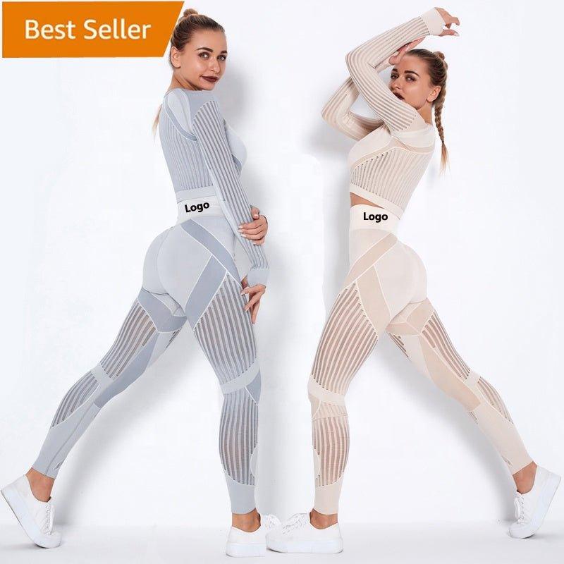 Women High waist Fitness Leggings Sport Set Tracksuit Workout Long Sleeve Seamless Yoga Clothes - Viva Vista Store